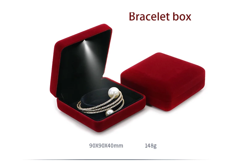 Velvet LED Lighted Necklace Bangle Bracelet Long Chain Box Luxury Wholesale Metal Jewelry Gift Display Storage Case