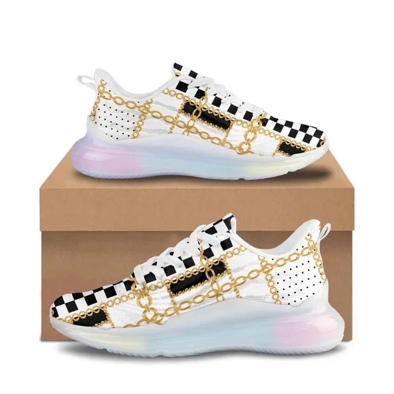 Golden Chain Pattern  Women AF Cushion Shoes Outdoor Running Lace Up Ladies  Sneaker Feminino Casual Flats