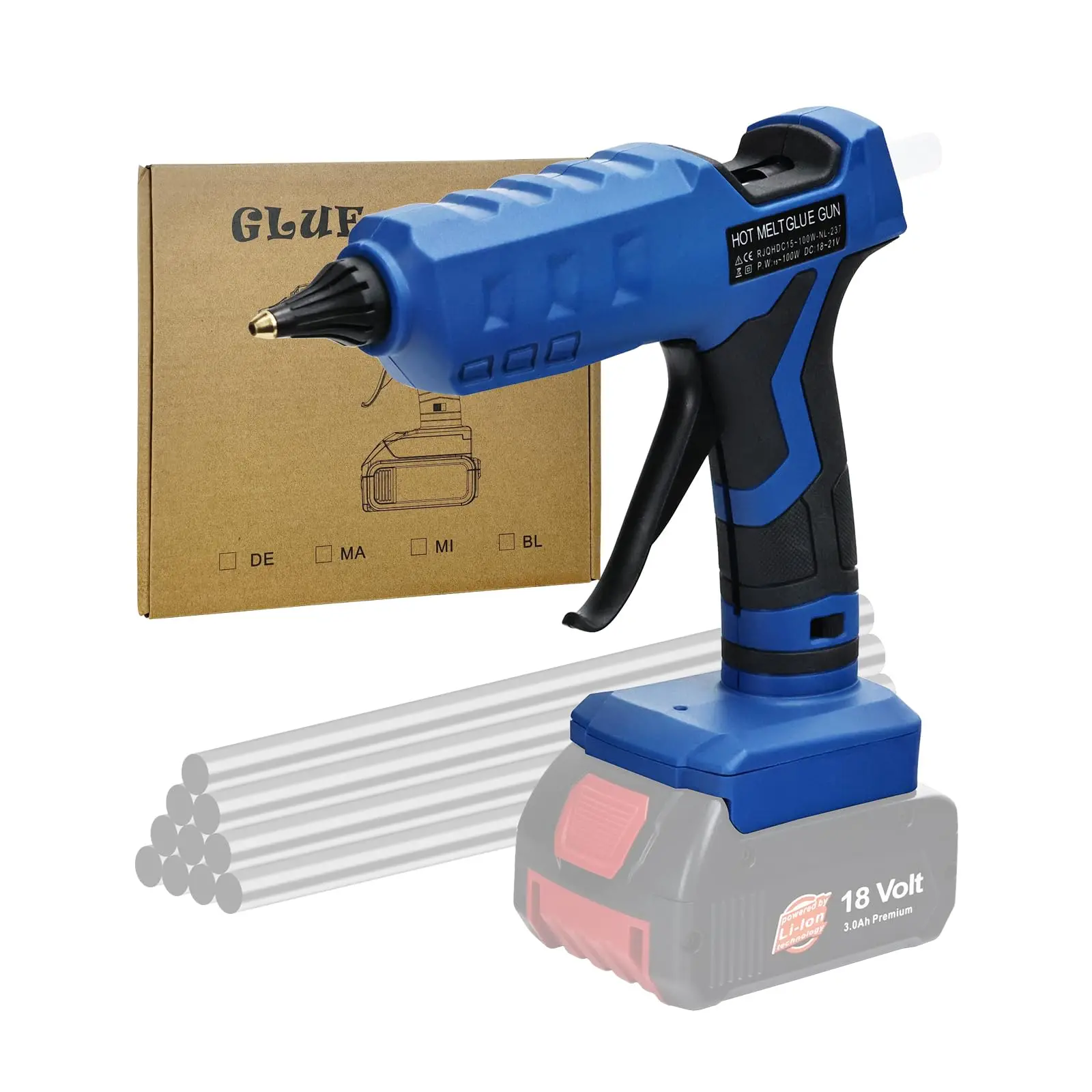 100W Cordless Hot Glue Gun for Bosch 18V Battery with 10pcs 11mm Sticks 30s Quick Preheat for Arts Crafts DIY No Battery hot melt glue gun hot glue gun cordless glue gun