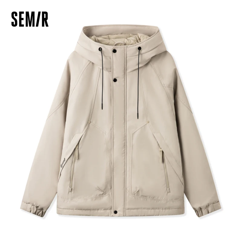 

Semir Cotton Coat Men 2023 Winter New Simple Outdoor Three-Proof Commuting Loose Hooded Jacket