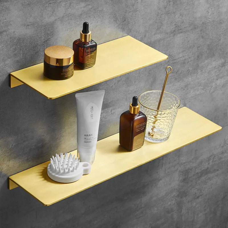 

Brushed Gold Metal Bathroom Shelf Wall Storage Rack Washstand Drilling Large Wall Shelf for Storage 30/40/50/60cm Length Holder