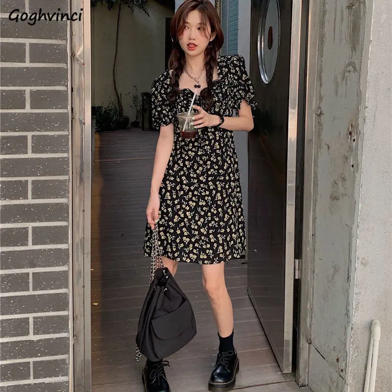 

Mini Dresses Women Floral Summer French Style Vintage Holiday Prairie Chic All-match Fashion Hotsweet Casual Basic Mujer Clothes