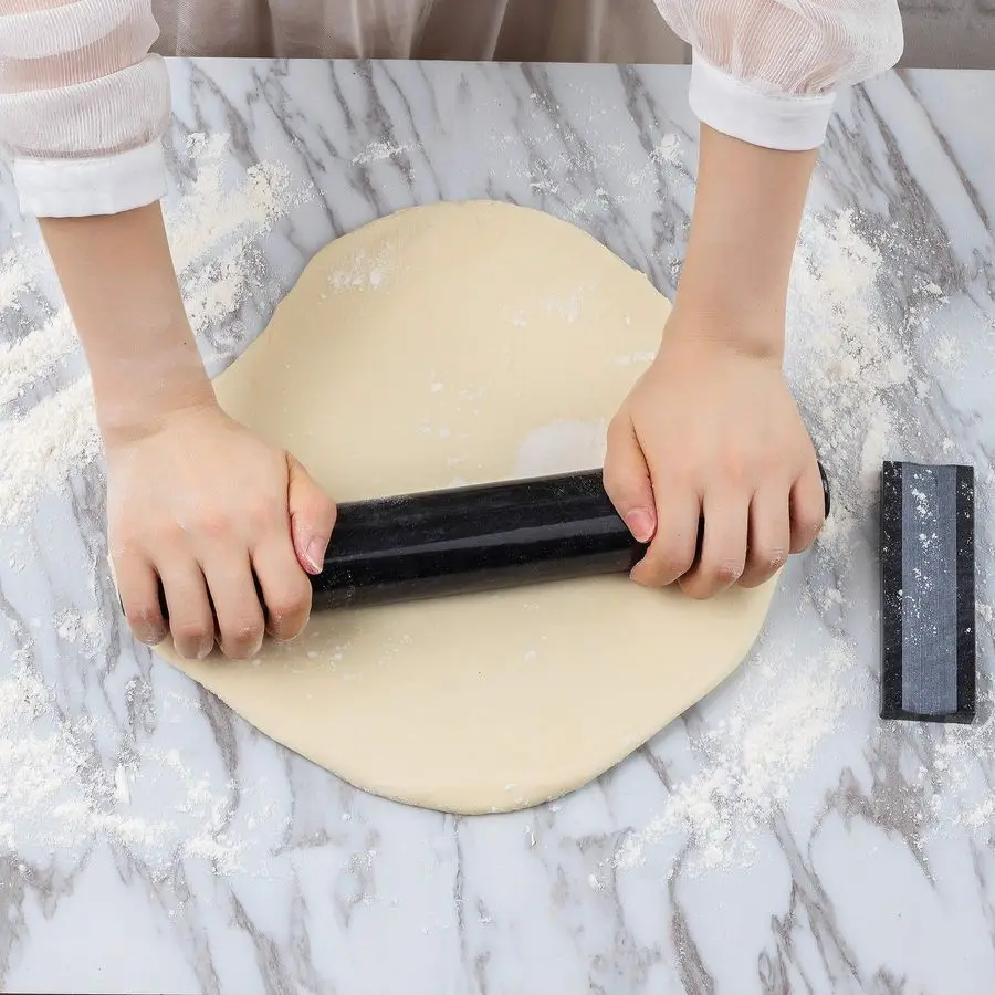 French Marble Rolling Pin - in use