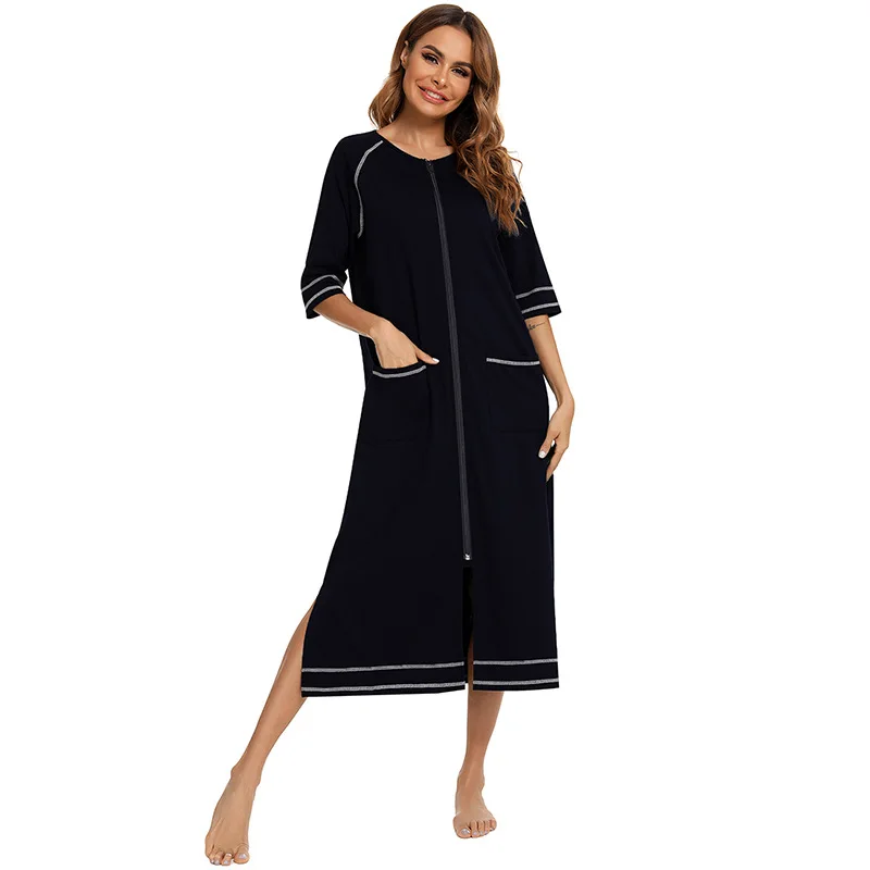 2023 Autumn New Women Long Robe Nightgowns Loose Comfy Homewear Pregnant Woman Lactation Sleepwear Zipper Nightwear Night Dress