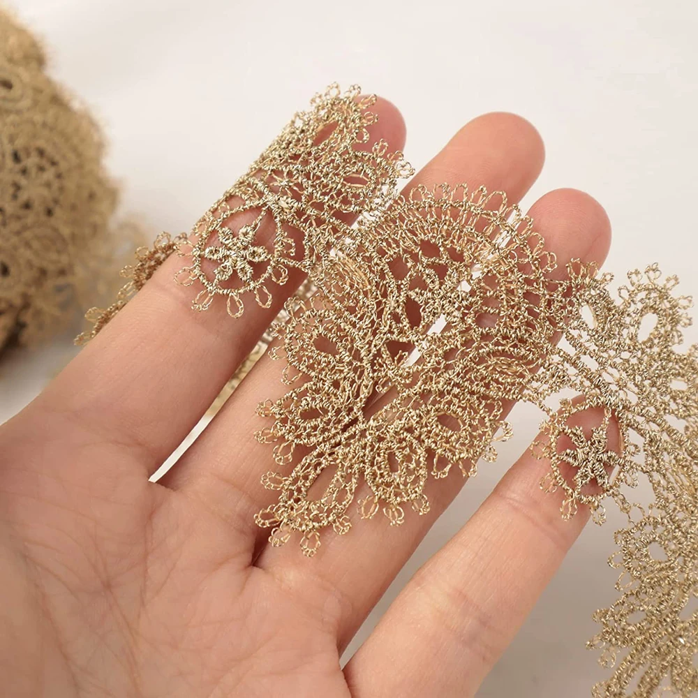 Gold Lace Fabric Ribbon 1 Yard Metaillic Embroidery Lace for Sewing Cake Fringe Wedding Bridal Dress 5.5CM Wide lace fabric lace ribbon lace sewing supplies lace sewing accessories