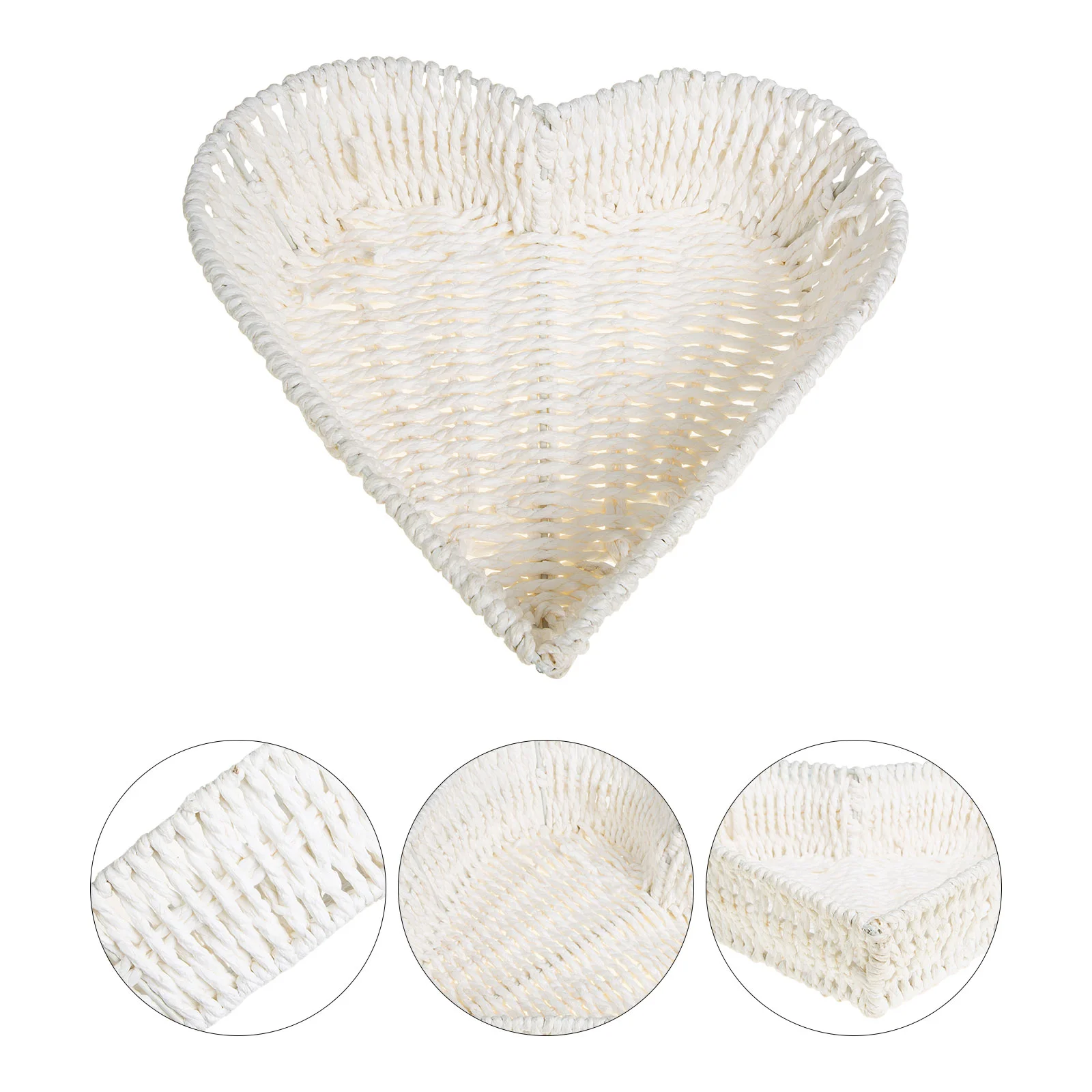 

Paper Rope Heart Basket Snack Container Rattan Platter Bread Tray Storage Baskets Fruit Shape Dessert