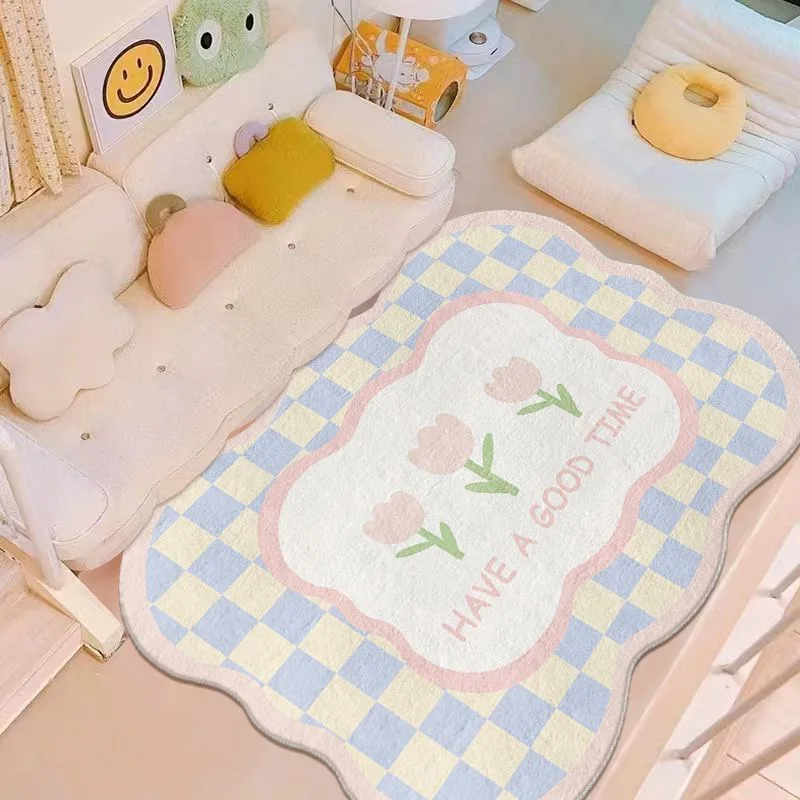 Floor Mat VIKAMA Ins Cream Style Girl Imitation Cashmere Carpet Bedroom Bedside Living Room Full Of Non-Slip Easy Care Carpet Home Decor