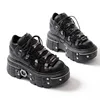 Fashion Women Punk Platform Shoes for Woman's Lace-Up Round Toe Metal Decoration Thin Heels Sneakers Gothic Party Nightclub Shoe 6