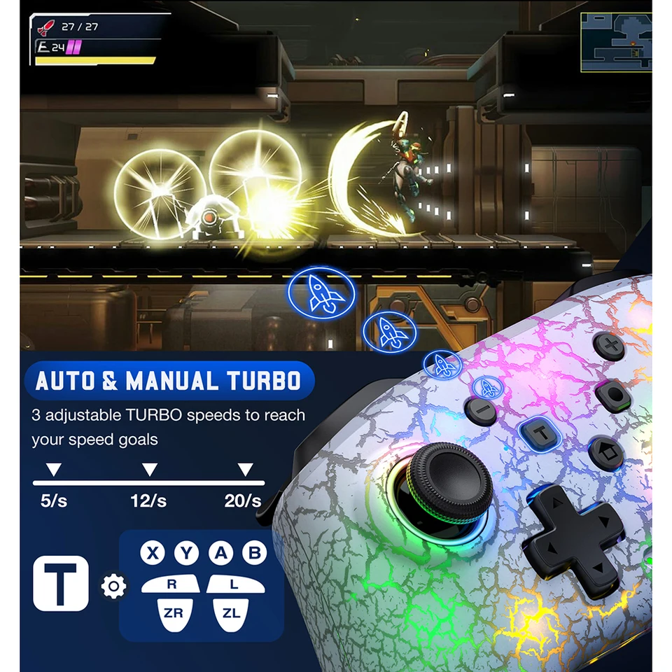 Switch Controller, Gammeefy Wireless Switch Pro Controller for Nintendo Switch/Lite/OLED, 9 Color Adjustable LED Switch Remote Compatible with Windows NEW Gammeefy Wireless Switch Pro Controller for Nintendo Switch