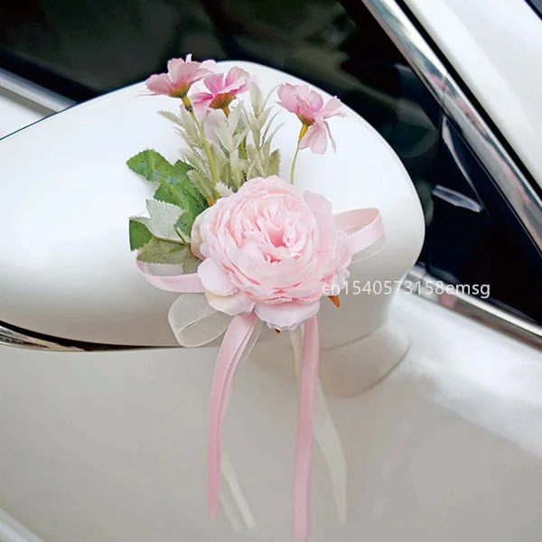 6 Fiori Decorativi Per Auto Da Matrimonio – Bianchi, Artificiali, Con Fiocchi, Per Maniglie E Specchietti