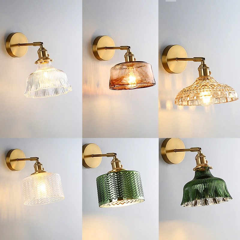 

Vintage Brass Glass Wall Lamp Light Luxury and Simple Bedroom Creative Nordic Style American Style Lighting At The Bedside