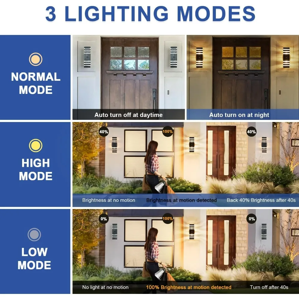 Modern Outdoor Wall Light Fixtures with Motion Sensor, Up and Down Lighting for Porch, Dusk to Dawn Exterior Sconce
