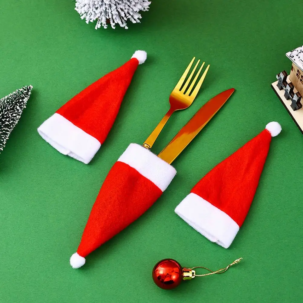10Pcs Mini Santa Hat Wine Bottle Covers Plush Christmas Tableware Holder Velvet Lollipop Caps Xmas Party Decoration