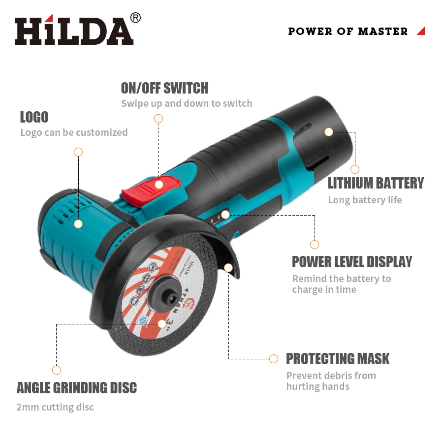 Hilda 12V/3 Zoll Lithium-Winkels chl eifer Mini kleine Haushalts-Hands chneide maschine Polier maschine – Detail 5