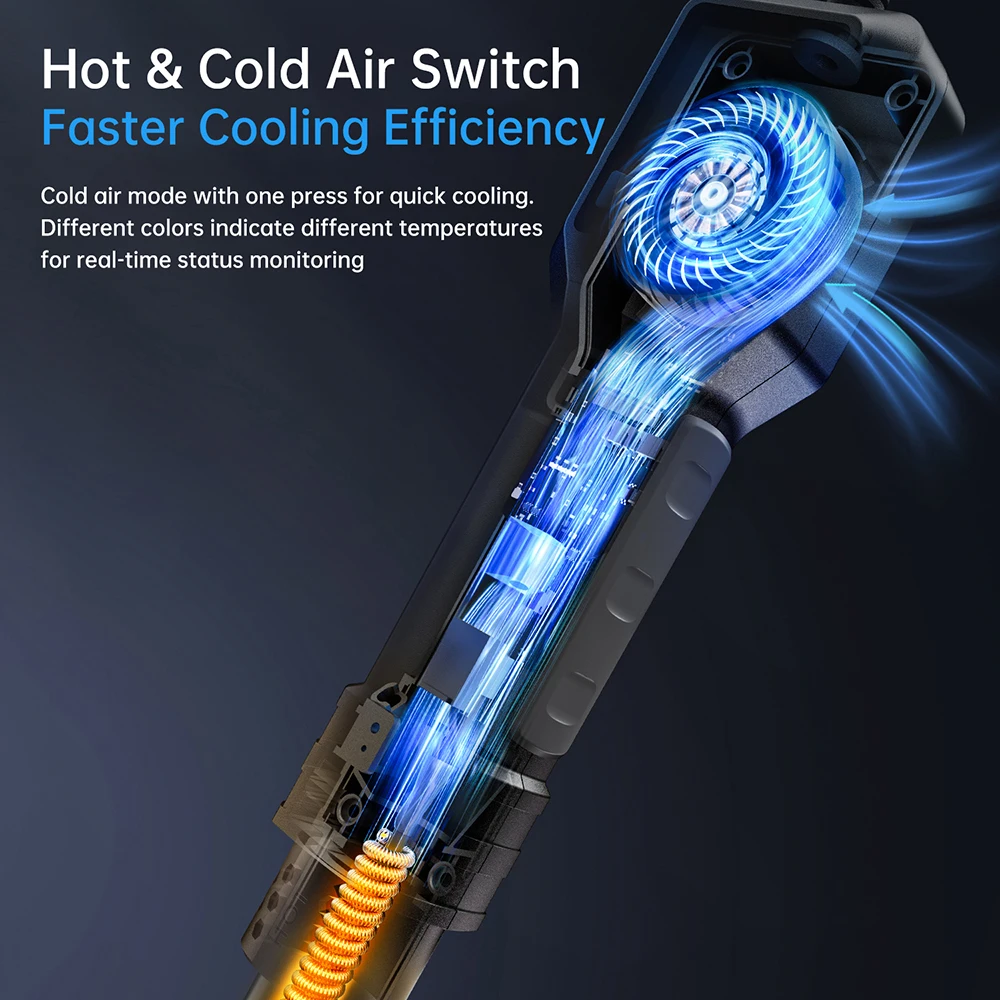FNIRSI 스마트 히트 건 500W 고출력 급속 가열 납땜 건 PID 온도 제어 20단계 조절 LED 디스플레이