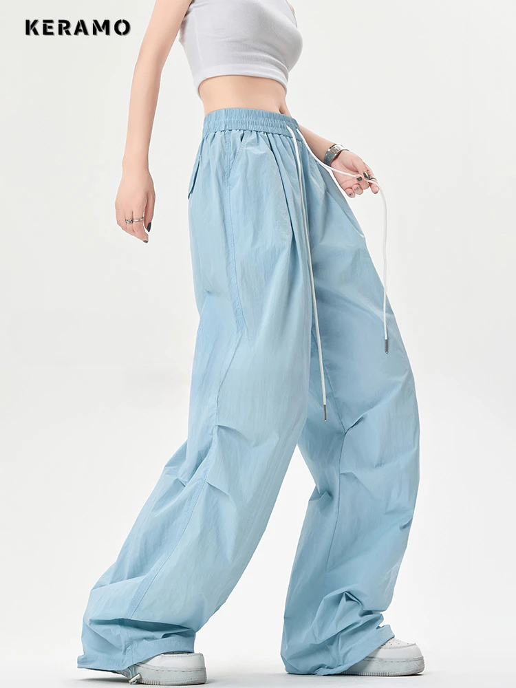 

Брюки Женские однотонные с завышенной талией, повседневные Модные свободные штаны с широкими штанинами, мягкие длинные брюки синего цвета, лето 2024