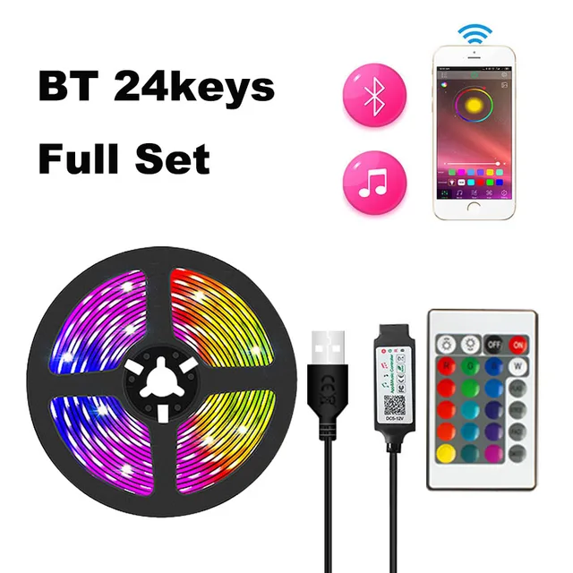Bluetooth RGB Led Strip Light 5050 Luces LED String USB Tape Diode Ribbon For Room TV Backlight Neon Lamp christmas lighting BT 24k Set