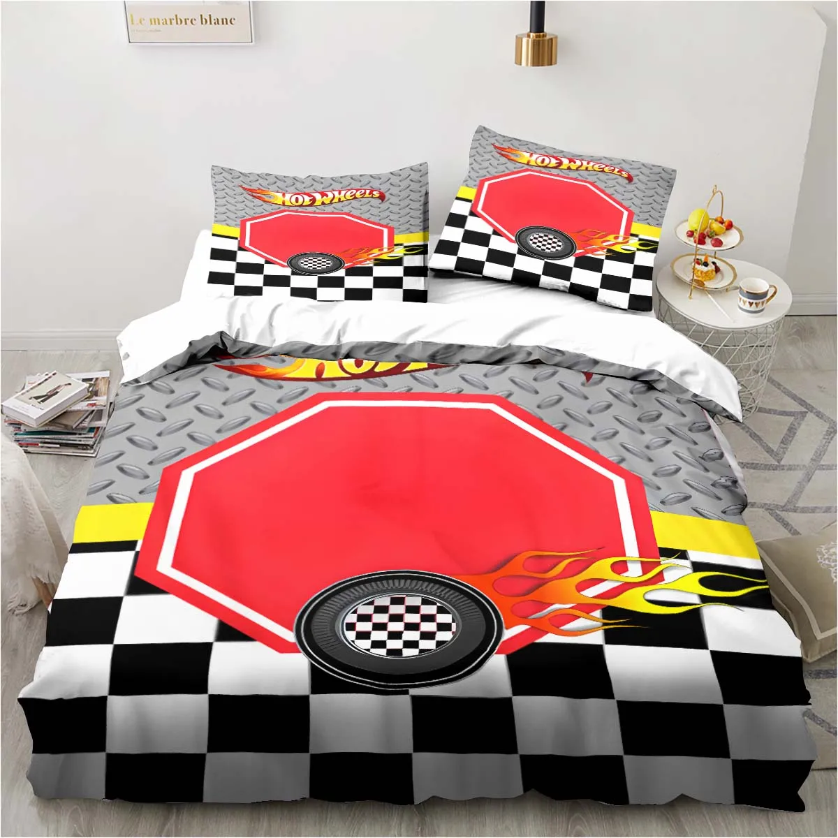 3D Hot Wheels Racing printed bedding set pillowcase quilt cover bedspread set children's room bedding set luxury birthday gift 4