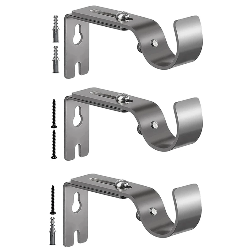 

3PCS Silver Curtain Rod Brackets Heavy Duty Curtain Rod Holders Curtain Rods No Drilling For 1 Inch Rod With Installation Screws