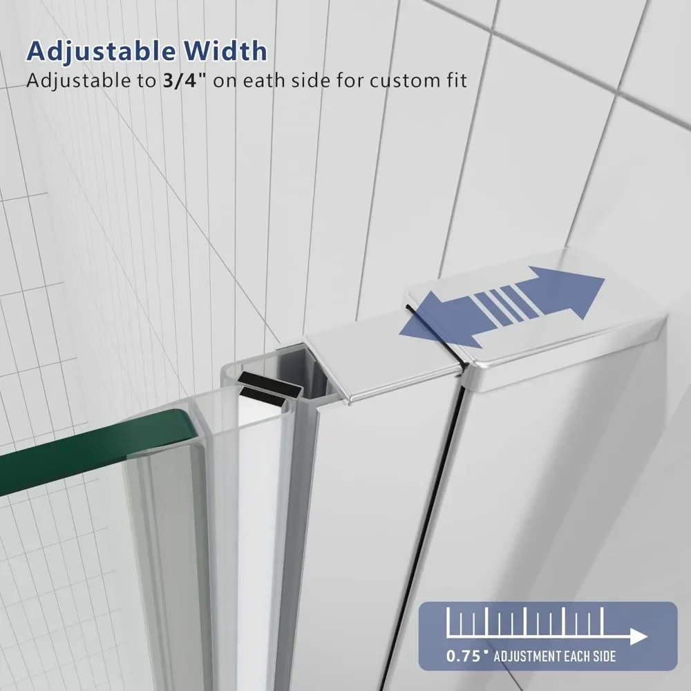 34 in.W X 72 in.H Shower Doors, SGCC Tempered Clear Glass, Reversible Installation, Chrome Finish, Hinged Pivot Shower Doors 3