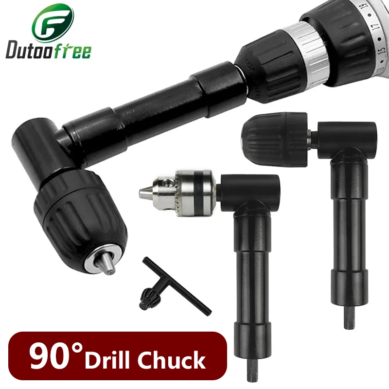 90 Degree Right Angled Adapter Keyless Chuck Electric Drill Adapter Electric Power Cordless Drill Attachment Angle Rotary Tools