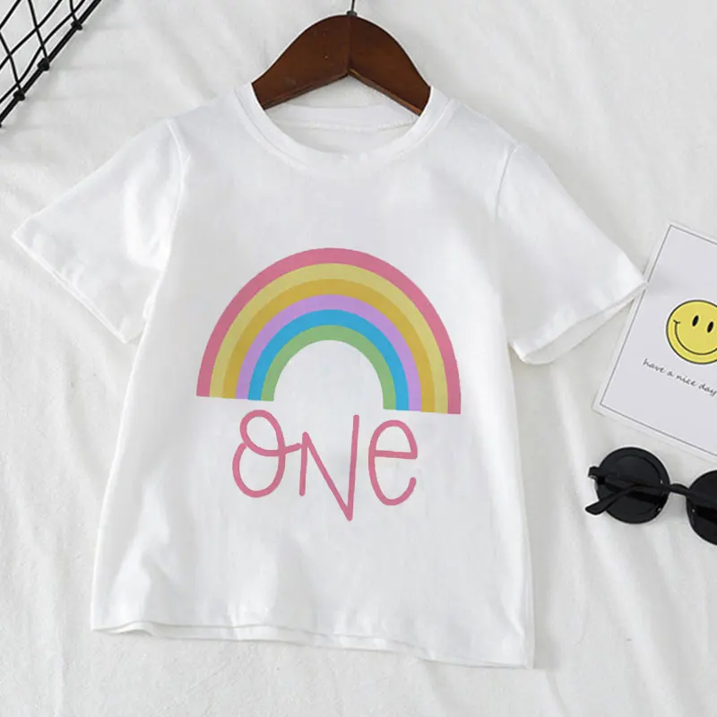 

New Hot Sale Seven Colors Rainbow Pattern Fashion Kids T-Shirts Boys Girls Casual Wear