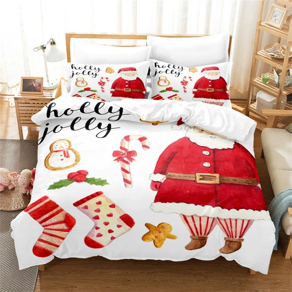

Santa Claus Duvet Cover Red White Bedding Set Merry Christmas Happy New Year Comforter Set Children Duvet Cover for Decor Gift