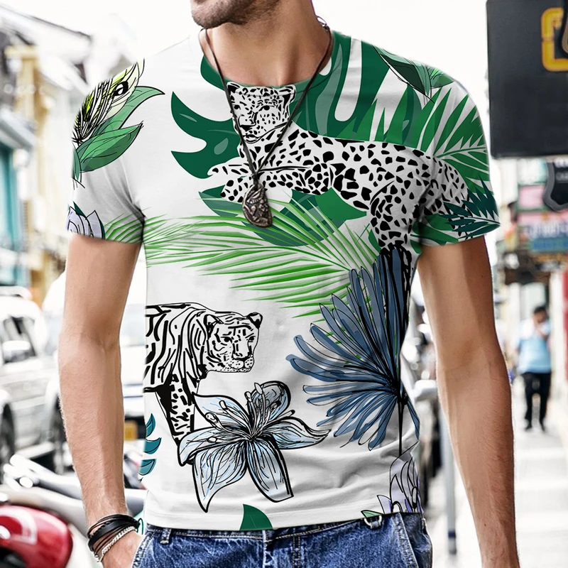 

Men's T-shirt Tops Jungle Animals Style Hip Hop Short Sleeve Casual Male Oversized Breathable 3D Print Clothes Tees Harajuku