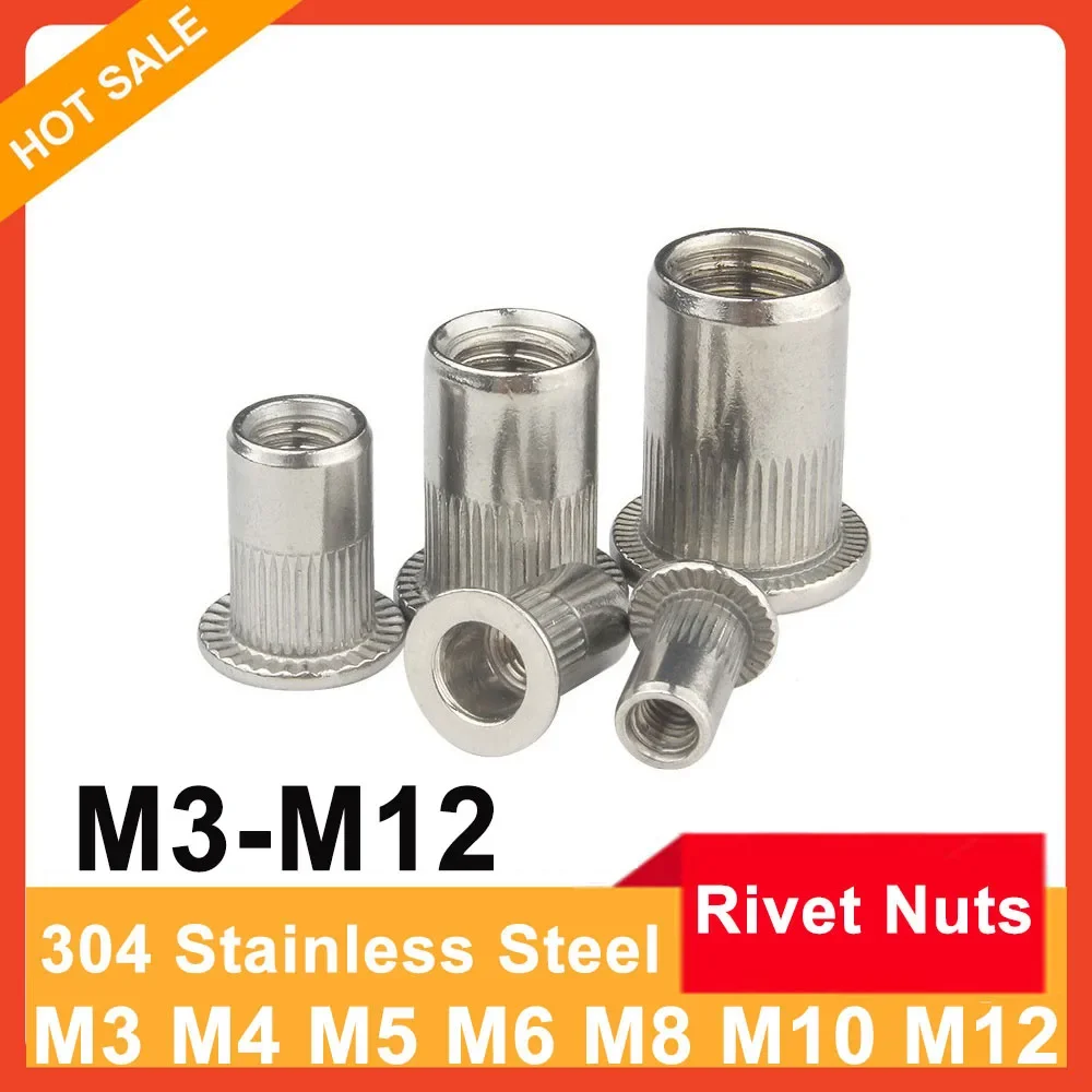 

10/20pcs M3 M4 M5 M6 M8 M10 M12 Stainless Steel Rivet Nuts Flat Countersunk Head Threaded Rivet Insert Nutsert