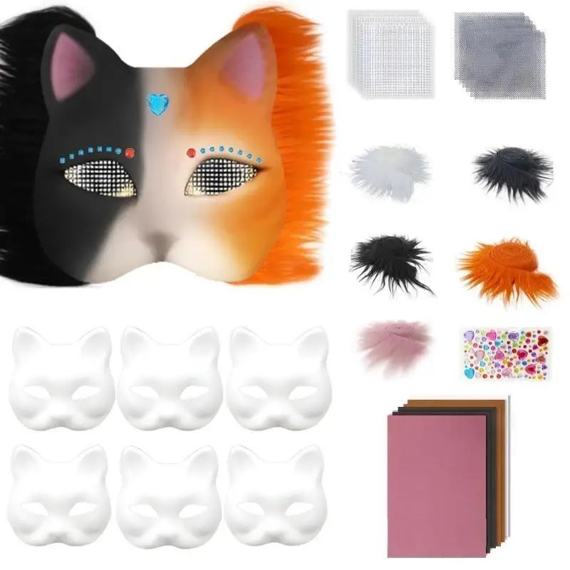 39BD Katzenmaske, Maskerademaske, Anime-Cosplay-Maske, handbemalte Katzenmaske mit Plüschstoff, leere Maske für Halloween – Detail 8