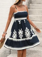Women Dresses Print Dress A Line Camisole Square Collar Sleeveless Mini Length Empire Waist Loose Fit Casual 2026 Spring Summer