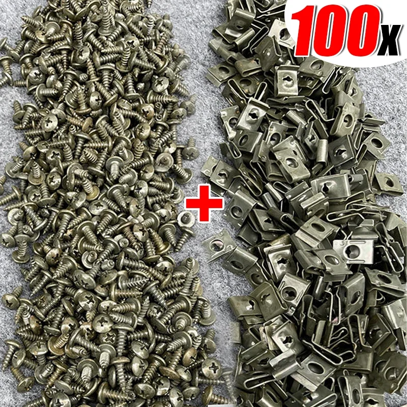 Car Motorcycle Mixed Self-tapping Screw U-shaped Clip Set Anti-rust Protection Metal Iron Fasteners Clips Screws Buckle Sheets