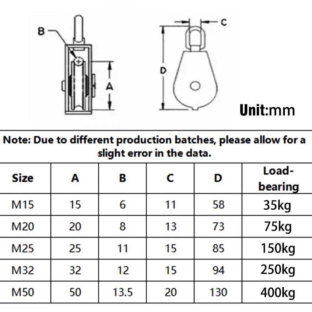 Cable Pulley Wheel 1PC Stainless Steel Swivel for Indoor Outdoor Lifting