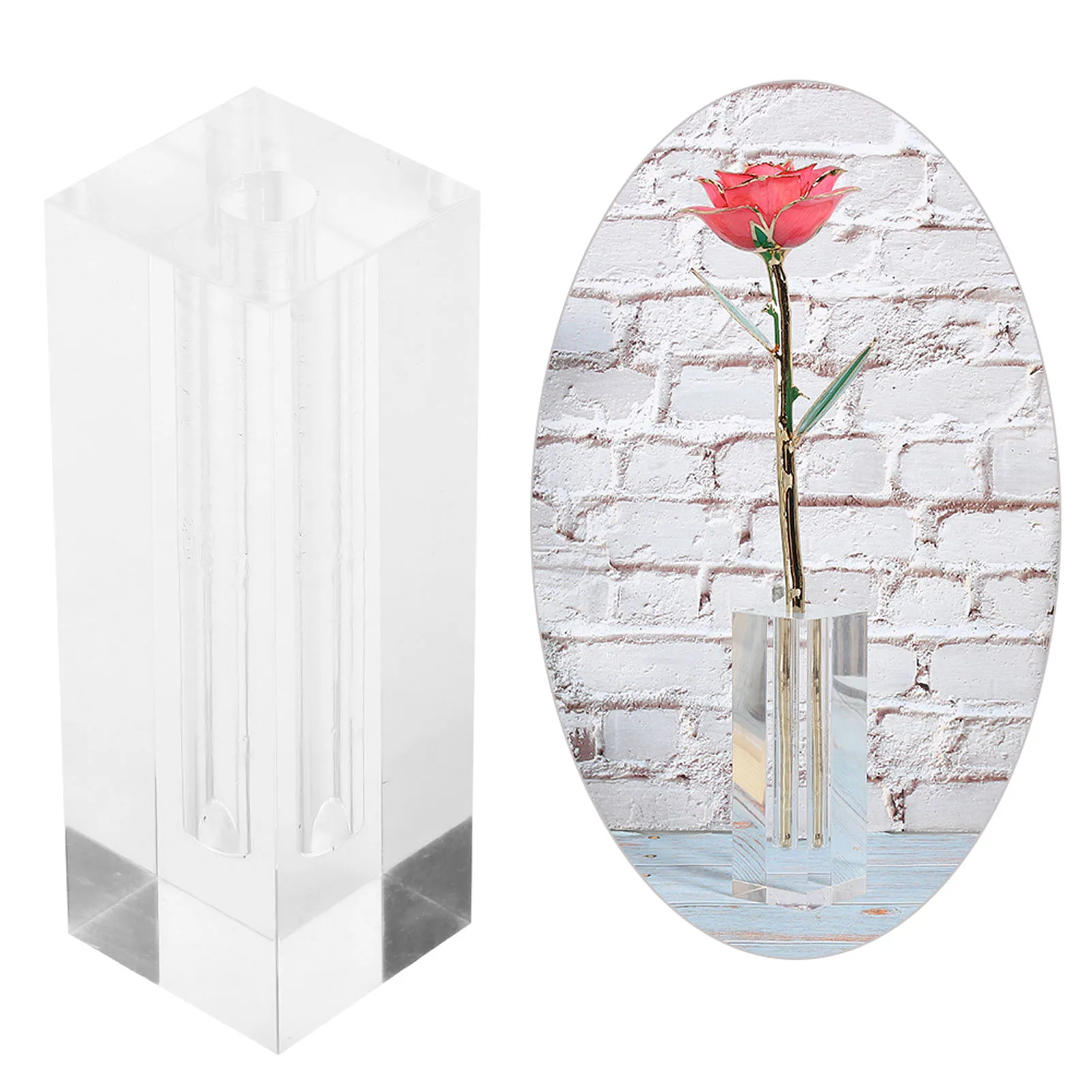 

Acrylic Flower Display Base Stand Innovative Transparent Rectangular Heart Shaped Rose Flower Base For Wedding Home Decor