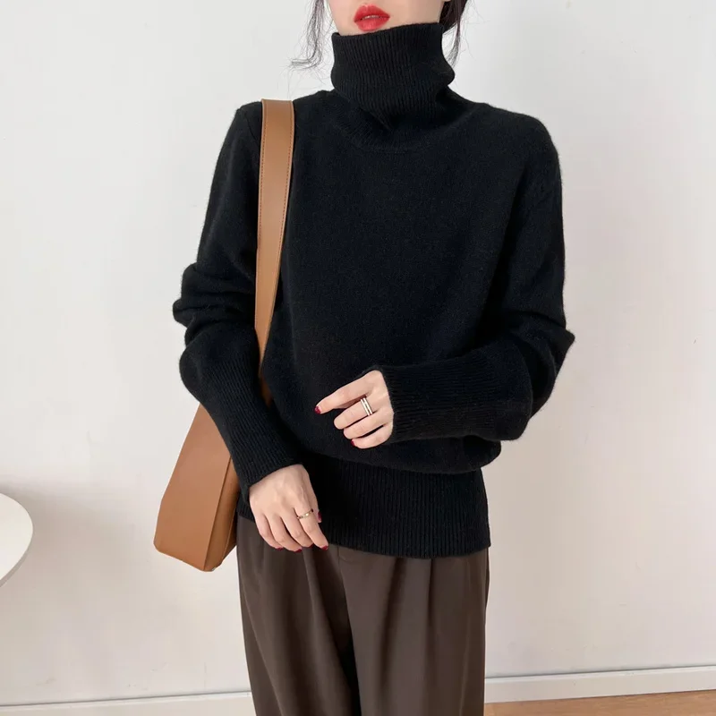 

Fashionable Turtleneck Cashmere Sweater Women's Knitwear Fall Winter New Languid Lazy Loose Wool Base Sweater Over Pullover