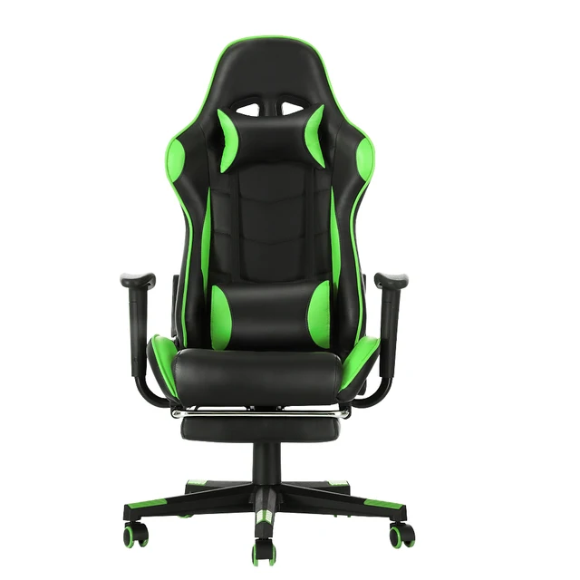 Gaming Sport Chair Swivel Gas Lift Lockable Reclining Chair with 5 Wheels Office Chair Adjustable Seat Height Pu Leather Seater Green