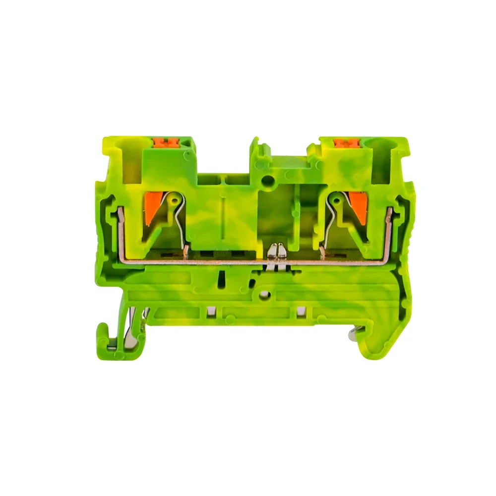 Din Rail Ground Terminal Block 10Pcs PT-2.5PE Spring Connection Feed Through Push In PT2.5-PE Wire Conductor Din Rail Terminal Block