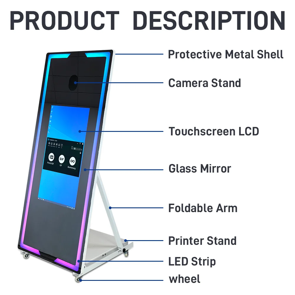 Touch Screen Photobooth Portable 40 65 inch Mirror magic Photo Booth Machine For Wedding Party Activity