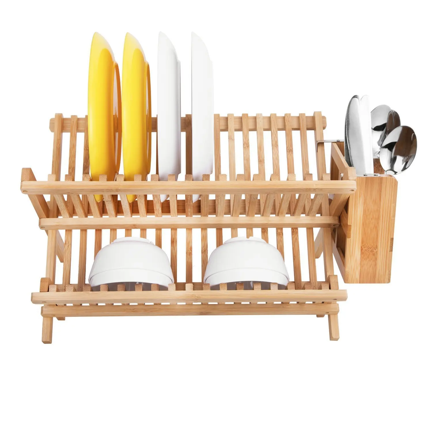 

Folding drain rack creative bamboo dish drain rack household double-layer drying rack rack