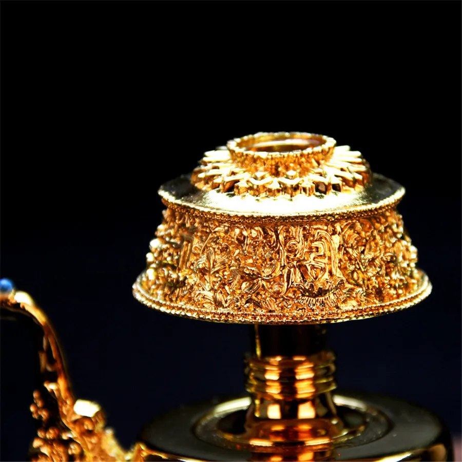 Tibetan Buddhism Supplies Eight Auspicious Symbols High-End Gilt Alloy Biba Pot Water Filter Bottle Holy Sacrificial Vessel 5