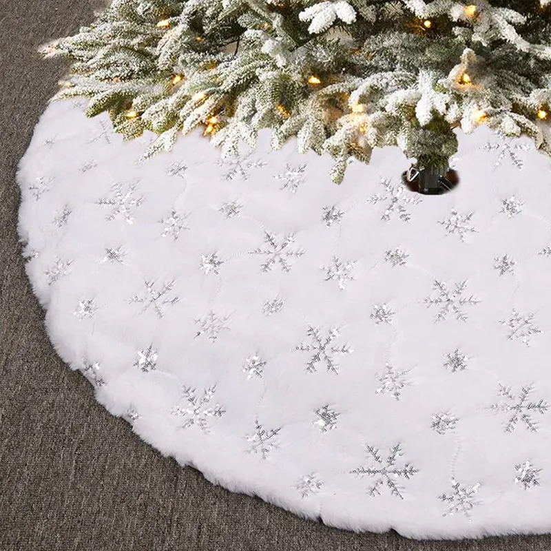 Christmas Tree Skirt 15 Inch 38 Cm Plush White Faux Fur Sequin Carpet Mat Small