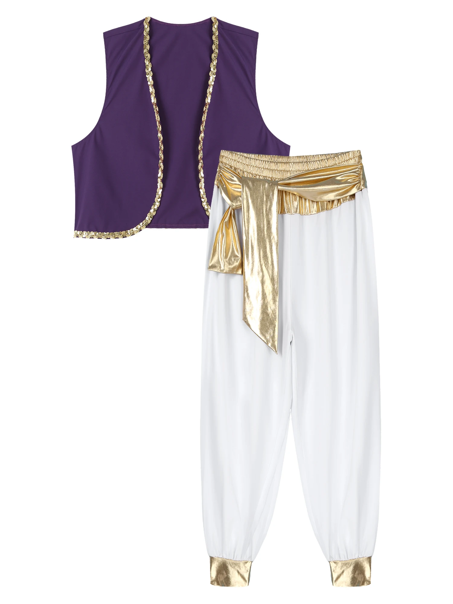 Role Playing Costume Cosplay Costumes Cosplay Costume Cosplay Vest Mens Halloween Costume Mythical Prince Aladin Carnival Carnival Cosplay Party Outfit Sequin Trim Waistcoat with Belted Pants