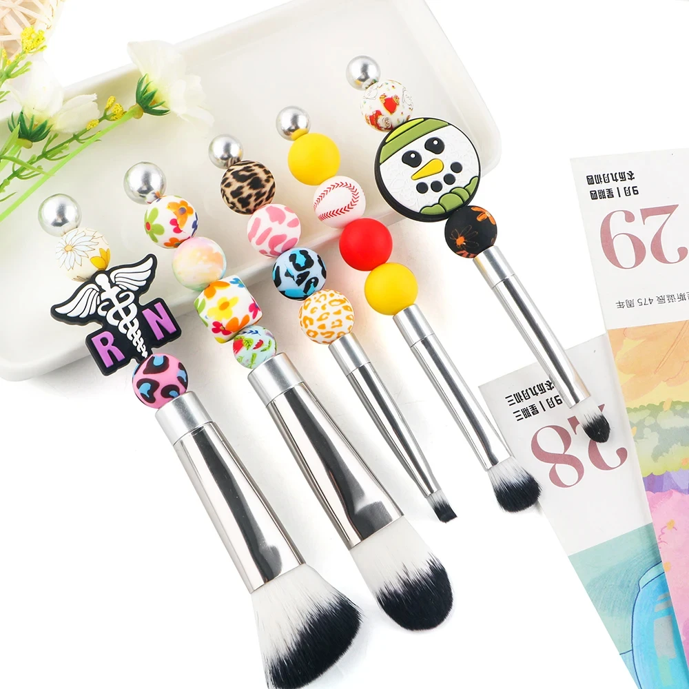 5pcs Beadable Makeup Brushes Unique Brushes Silicone Beads DIY Makeup Cosmetic Brushes Beaded Brushes Kit For DIY