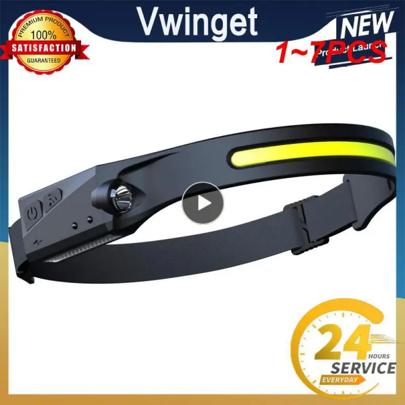

1~7PCS 1-Sensor Headlamp COB LED Head Lamp Flashlight USB Rechargeable Head IPX4 Waterproof Head Light With Built-in