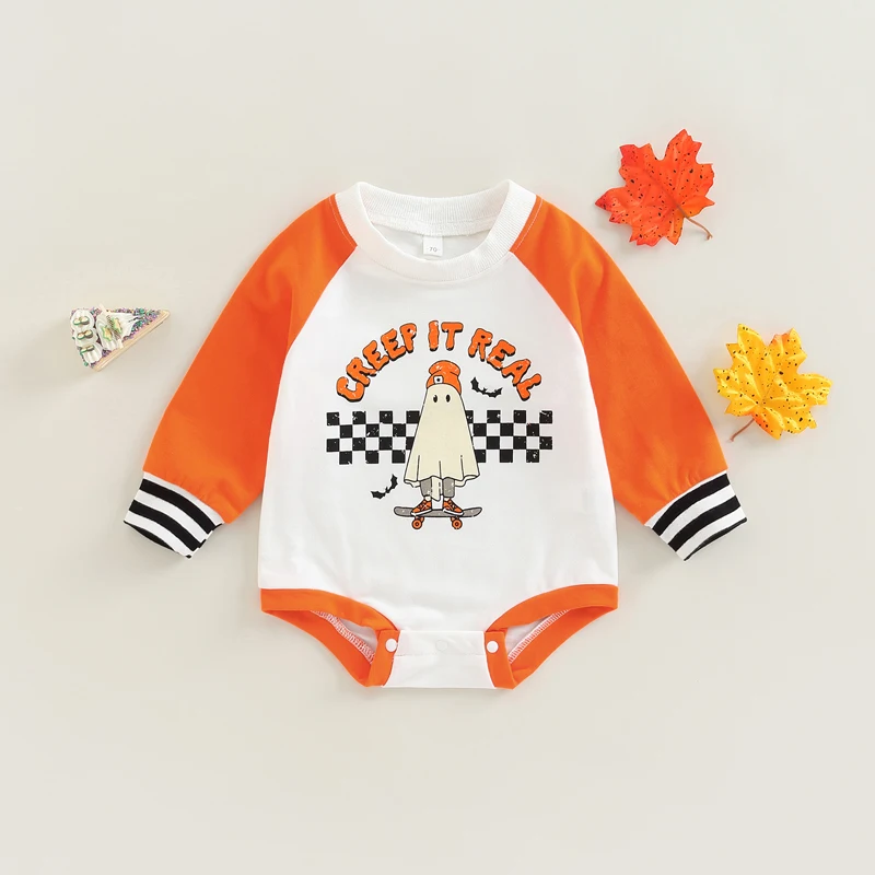 

Infant Toddler Baby Girl Boy Halloween Romper Words Keep It Real Long Sleeves Bodysuit Playsuit Jumpsuit Clothes