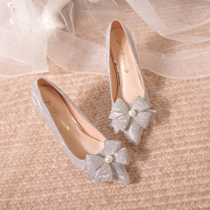 Aphixta 8cm 6cm Stiletto Heels Wedding Pumps Women Party Shoes Silver Crystal Butterfly Knot Pointed Toe Sexy High Heels