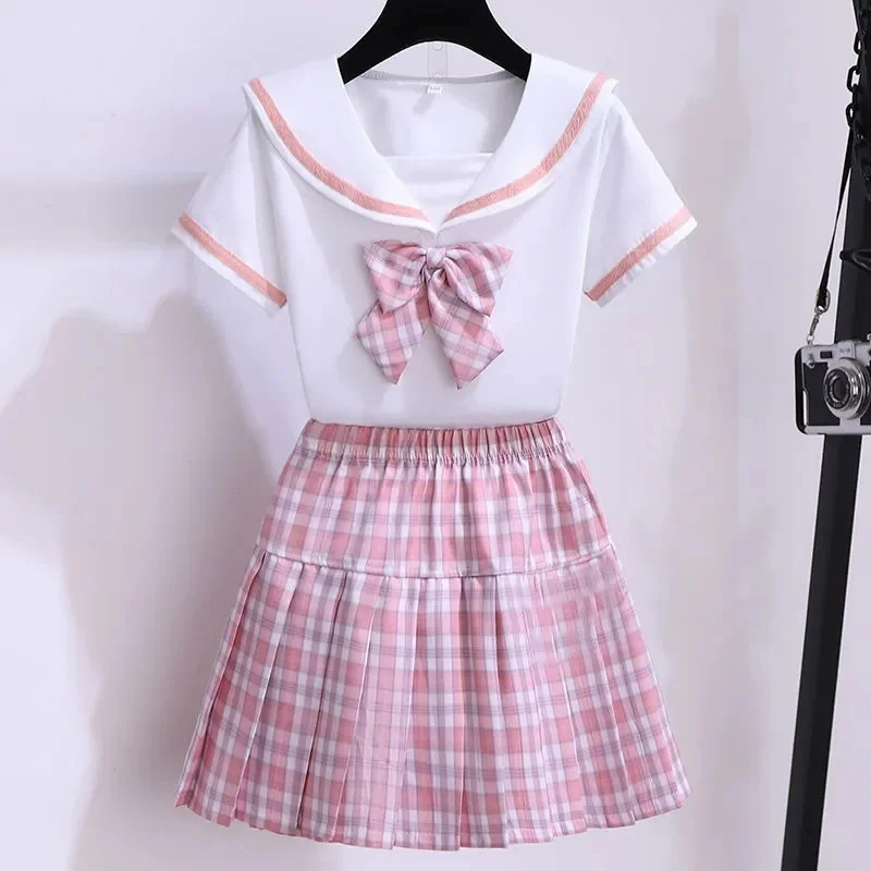 thumbnail image 1 of Conjunto de vestido a cuadros para niñas, estilo veraniego, estudiantes de primaria y secundaria, conjunto de dos piezas para niños estilo Academia Jk a la moda, 1 of 4