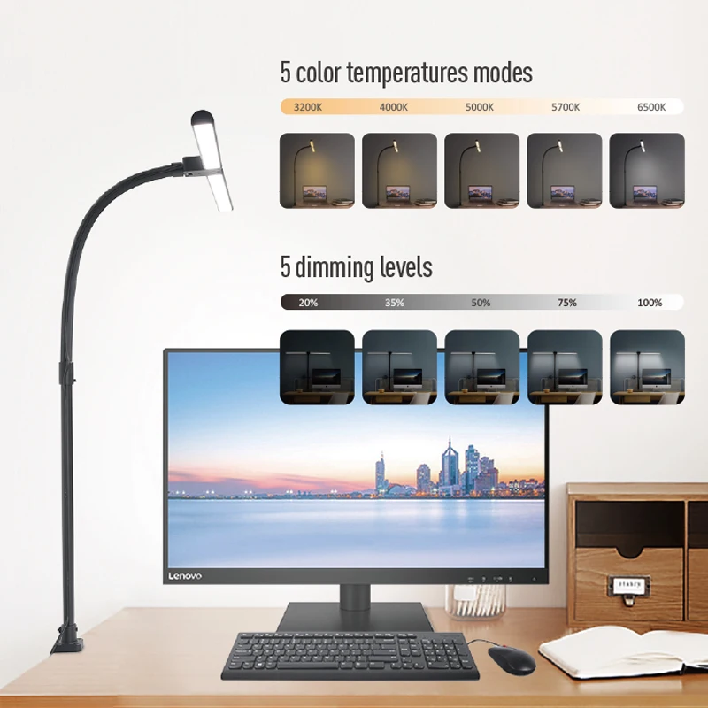 Lampe de bureau d'architecte LED à Double tête avec Clip et