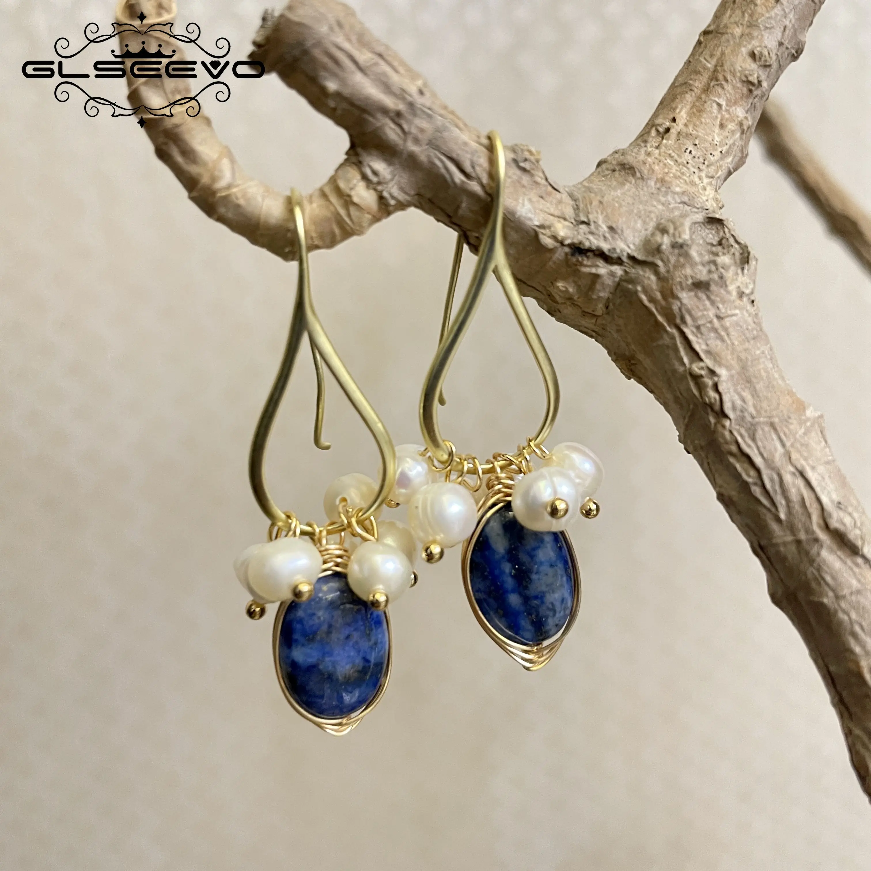 GLSEEVO Natural lapis lazuli Pearl Temperament Drop Earrings Women Girls Party Gift Original Design Luxury Jewellery Gift GE0988 drop earrings dangle earrings