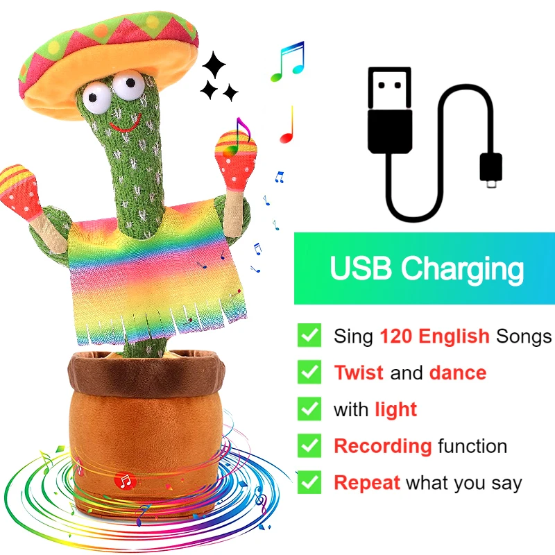 Dancing Cactus Toy Repeat What You Said 60/120 Songs Bluetooth Cactus Twisting The Body With Music Plant Kids Plush Stuffed Toys 